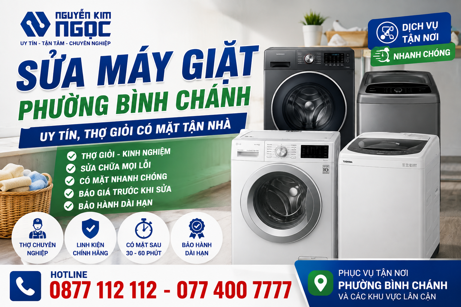 Sửa Máy Giặt Phường Bình Chánh Có Mặt Nhanh Tận Nhà