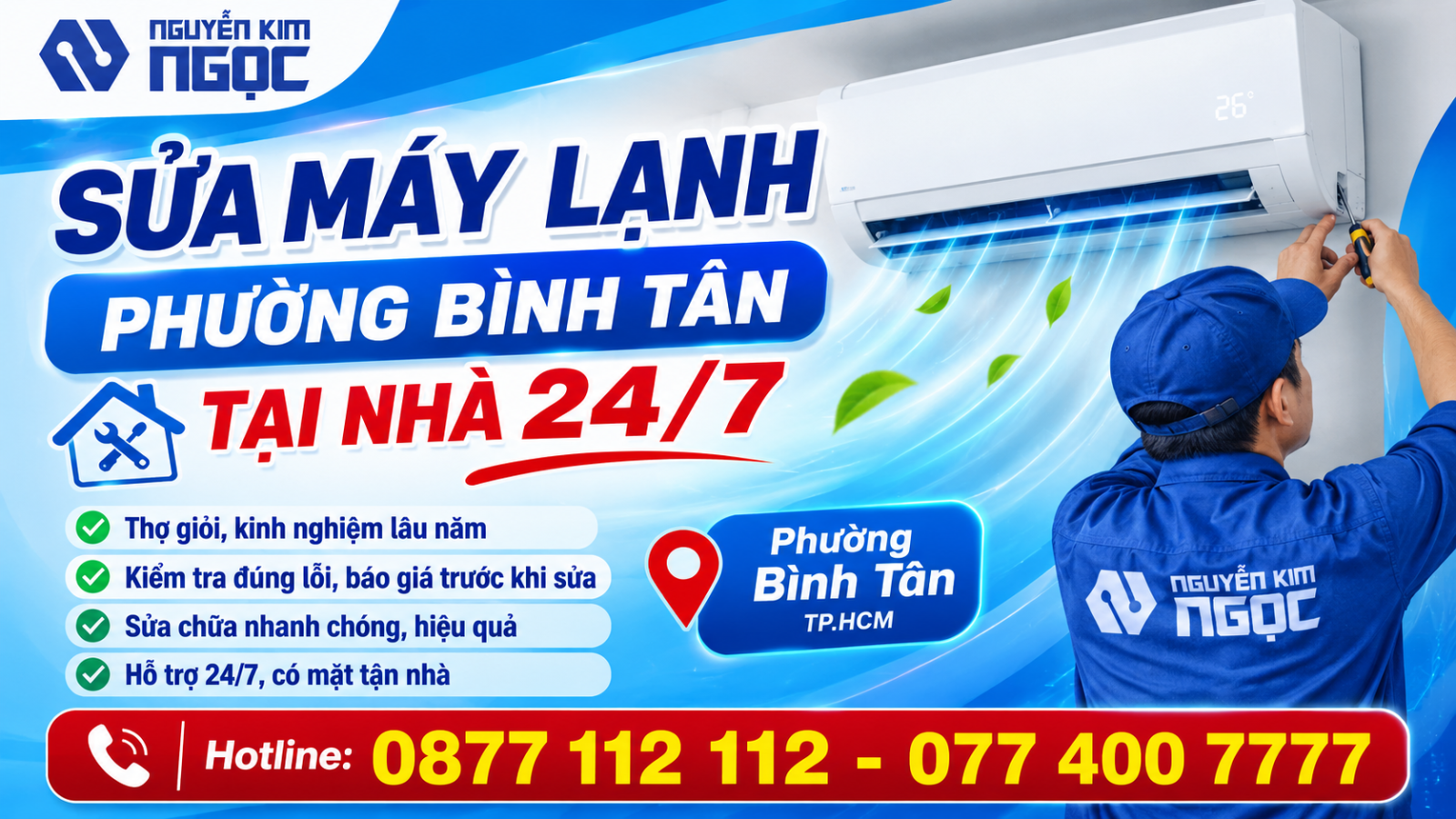 Sửa Máy Lạnh Phường Bình Tân Tại Nhà 24/7