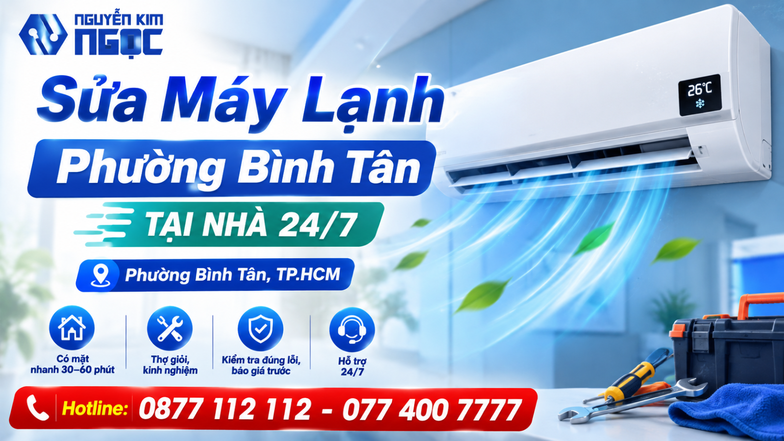 Sửa Máy Lạnh Phường Bình Tân Tại Nhà 24/7